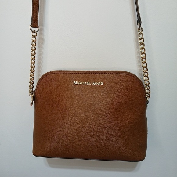 Michael Kors Handbags - Michael Kors Cindy Dome Crossbody Bag Luggage Brown Saffiano Leather Chain Strap